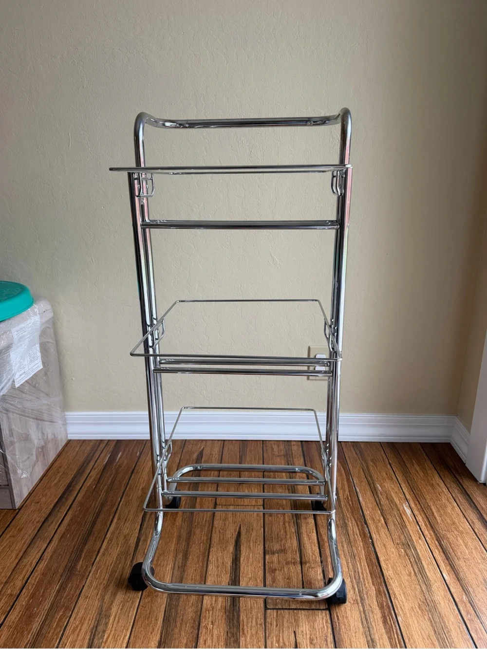 3-Tier White Rolling Storage Cart with Chrome Frame
